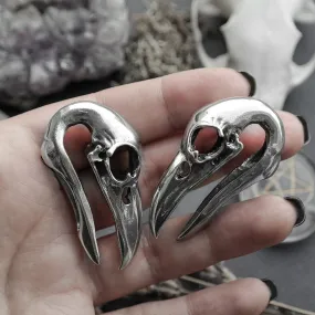 Silver Raven Skull Ear Weights