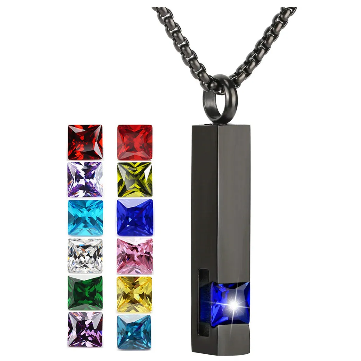 Stainless Steel Birthstones Urn Necklaces for Ashes Cross Cremation Pendant for Men Women Memorial Keepsake Jewelry