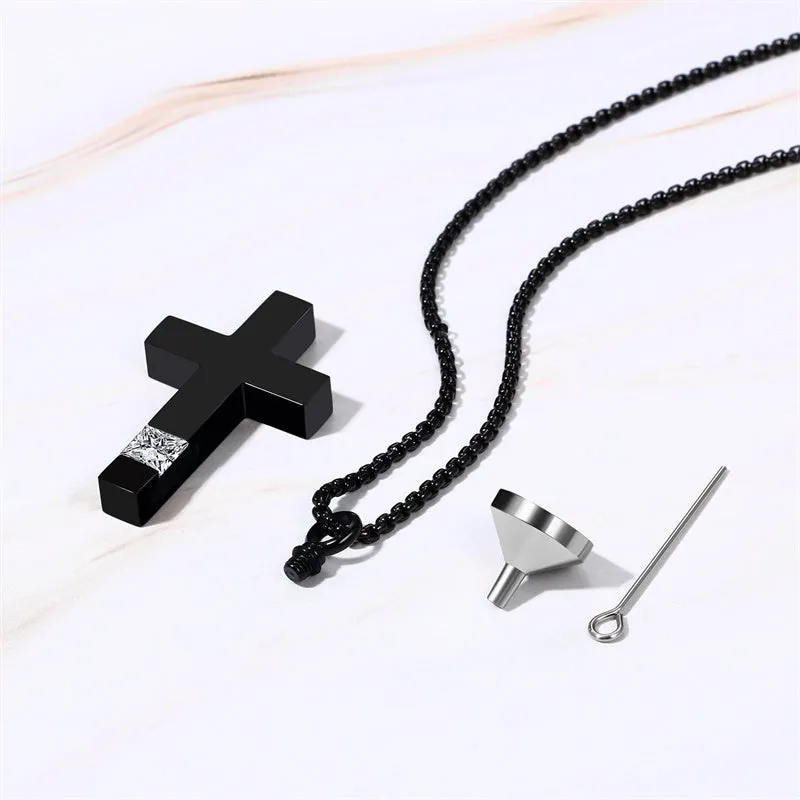 Stainless Steel Birthstones Urn Necklaces for Ashes Cross Cremation Pendant for Men Women Memorial Keepsake Jewelry