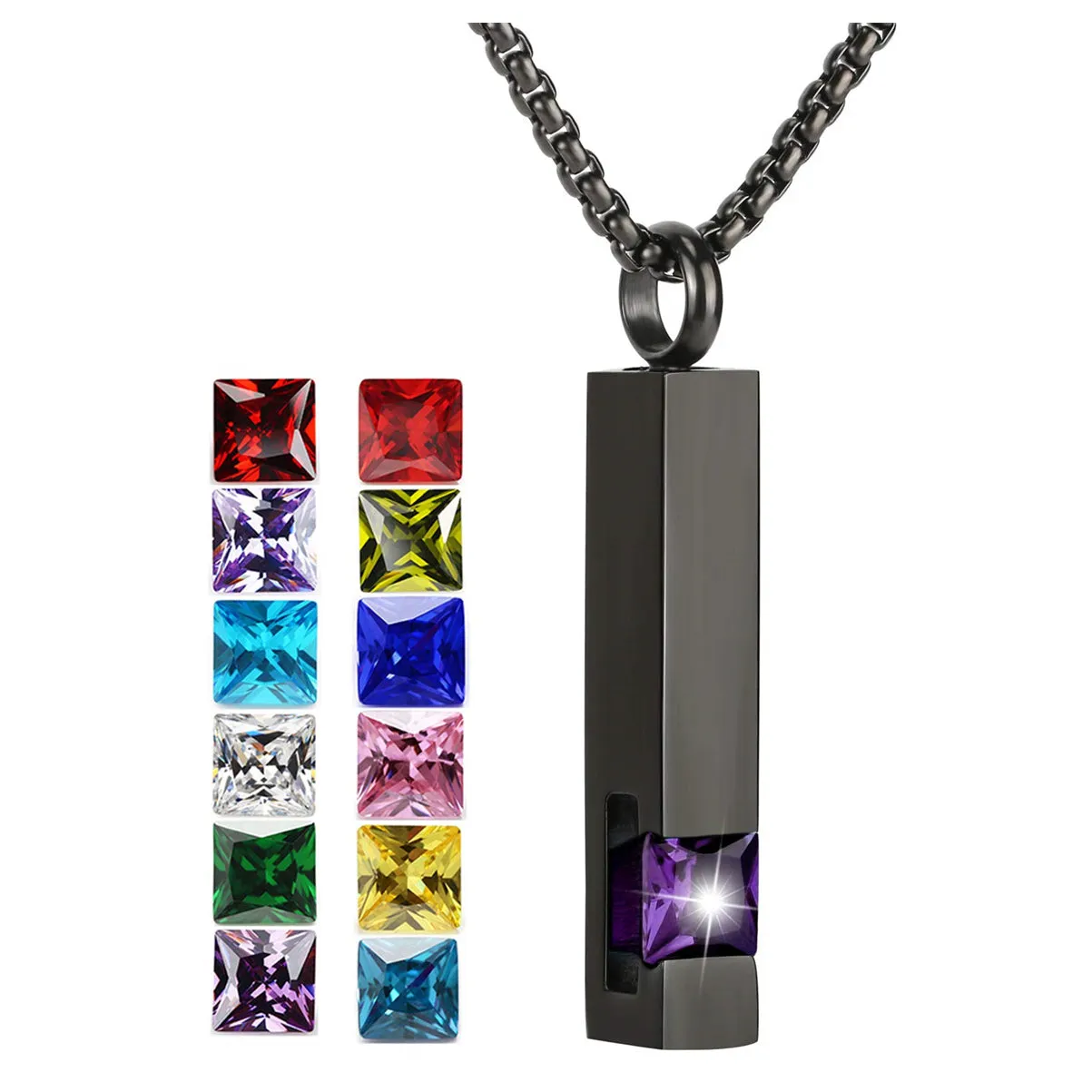 Stainless Steel Birthstones Urn Necklaces for Ashes Cross Cremation Pendant for Men Women Memorial Keepsake Jewelry