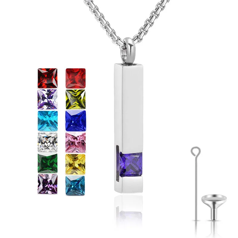 Stainless Steel Birthstones Urn Necklaces for Ashes Cross Cremation Pendant for Men Women Memorial Keepsake Jewelry