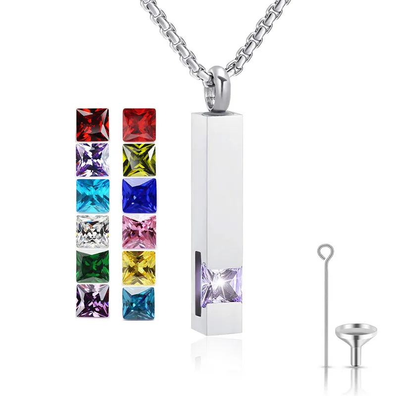 Stainless Steel Birthstones Urn Necklaces for Ashes Cross Cremation Pendant for Men Women Memorial Keepsake Jewelry