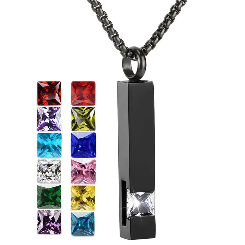 Stainless Steel Birthstones Urn Necklaces for Ashes Cross Cremation Pendant for Men Women Memorial Keepsake Jewelry