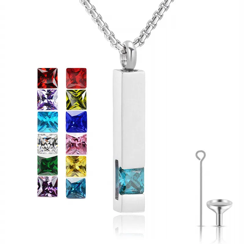 Stainless Steel Birthstones Urn Necklaces for Ashes Cross Cremation Pendant for Men Women Memorial Keepsake Jewelry