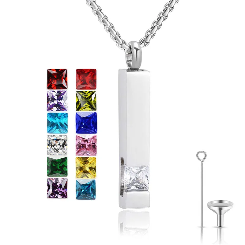 Stainless Steel Birthstones Urn Necklaces for Ashes Cross Cremation Pendant for Men Women Memorial Keepsake Jewelry