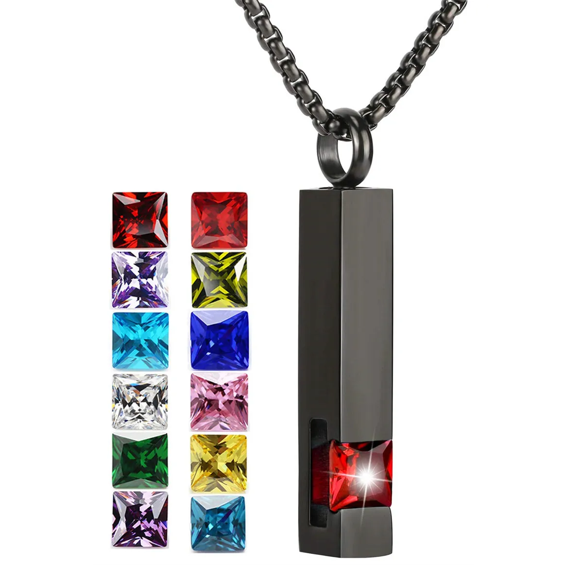 Stainless Steel Birthstones Urn Necklaces for Ashes Cross Cremation Pendant for Men Women Memorial Keepsake Jewelry