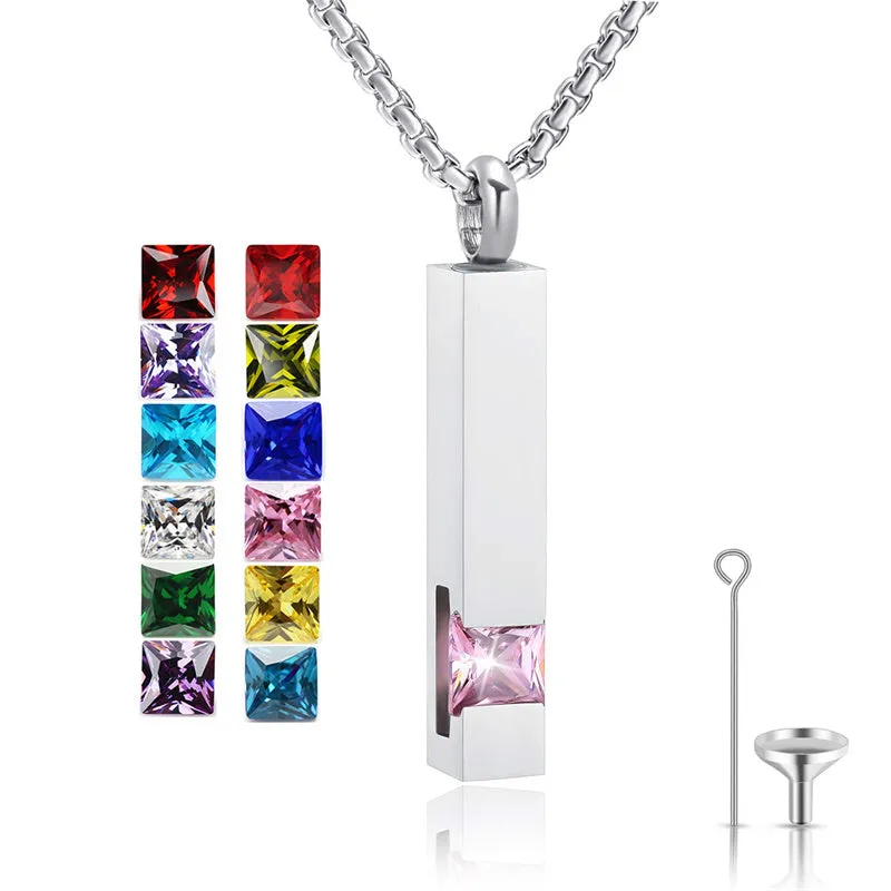 Stainless Steel Birthstones Urn Necklaces for Ashes Cross Cremation Pendant for Men Women Memorial Keepsake Jewelry