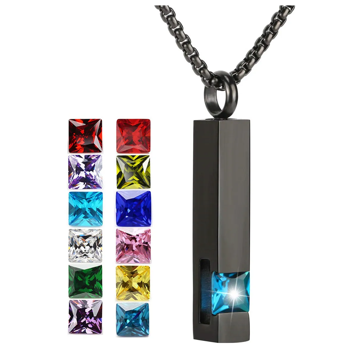 Stainless Steel Birthstones Urn Necklaces for Ashes Cross Cremation Pendant for Men Women Memorial Keepsake Jewelry