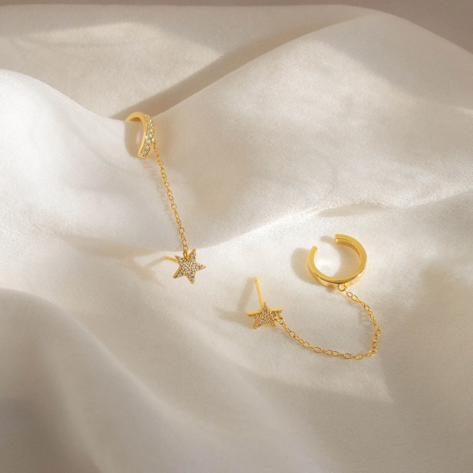 Star Pave Chain Ear Cuffs