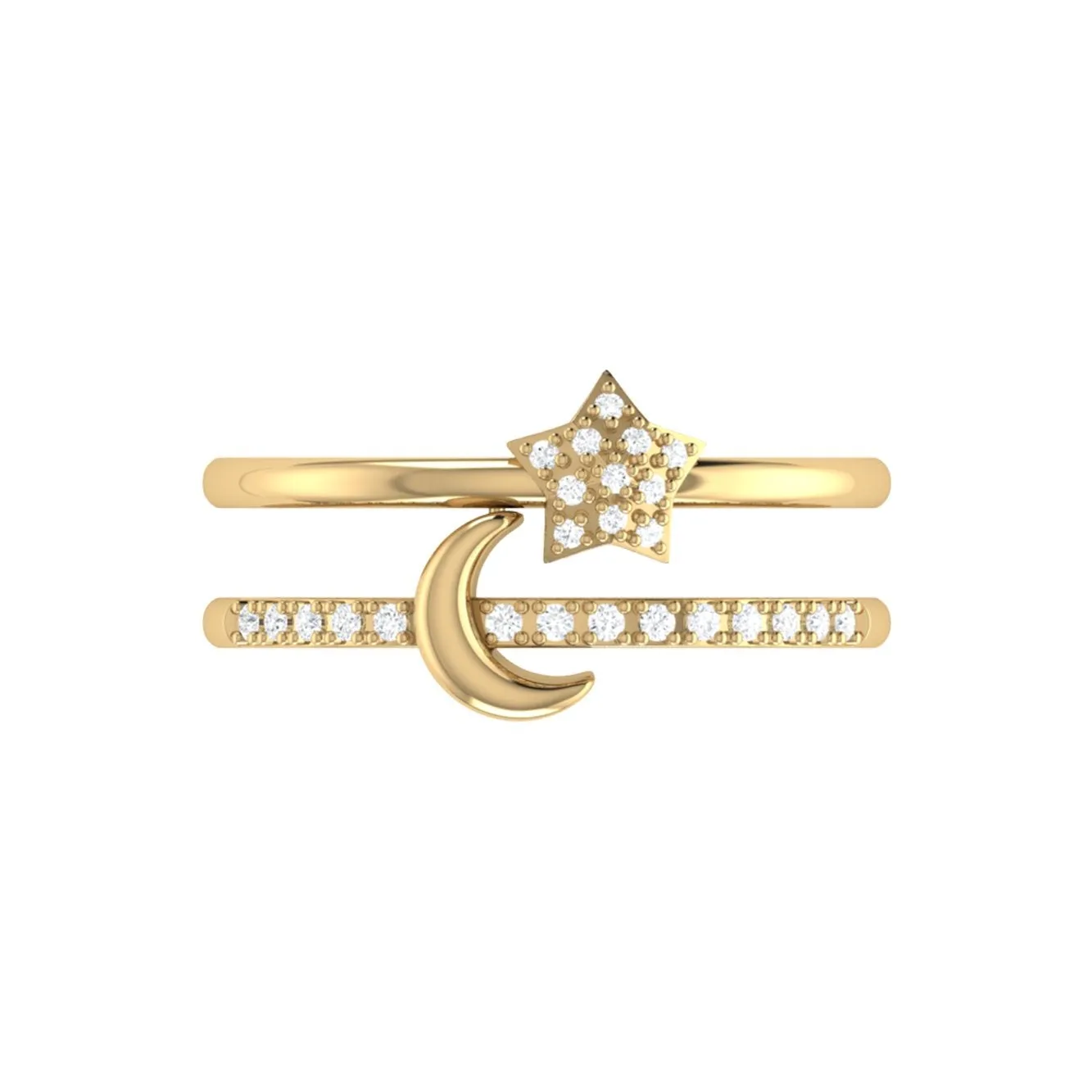 Starlit Crescent Double Band Diamond Ring in 14K Yellow Gold Vermeil