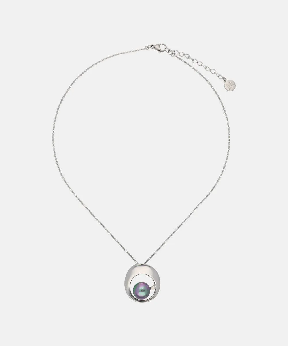 Steel Pendant Necklace for Women with 12mm Round Grey Pearl, 16.5 Length, Petra Collection