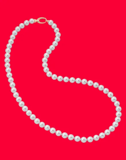 Sterling Silver Gold Plated Necklace for Women with Organic Pearl, 10mm Round White Pearl, 23.6 Length, Lyra Collection