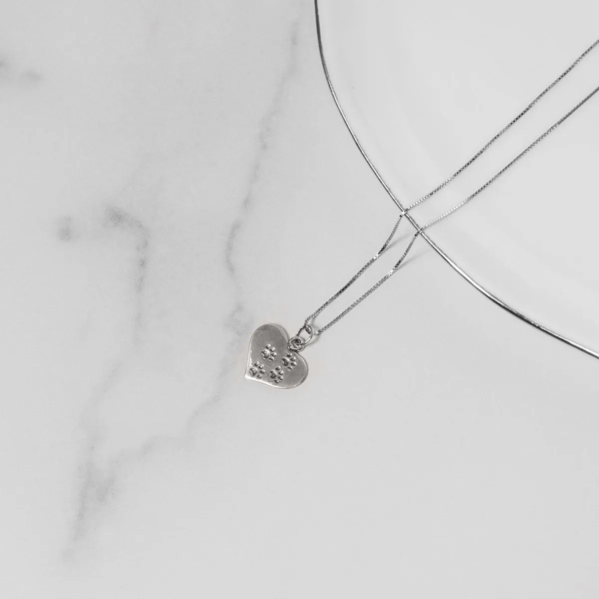 Sterling Silver Heart & Paw Pendant Necklace