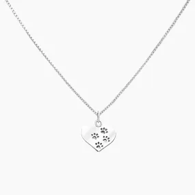 Sterling Silver Heart & Paw Pendant Necklace