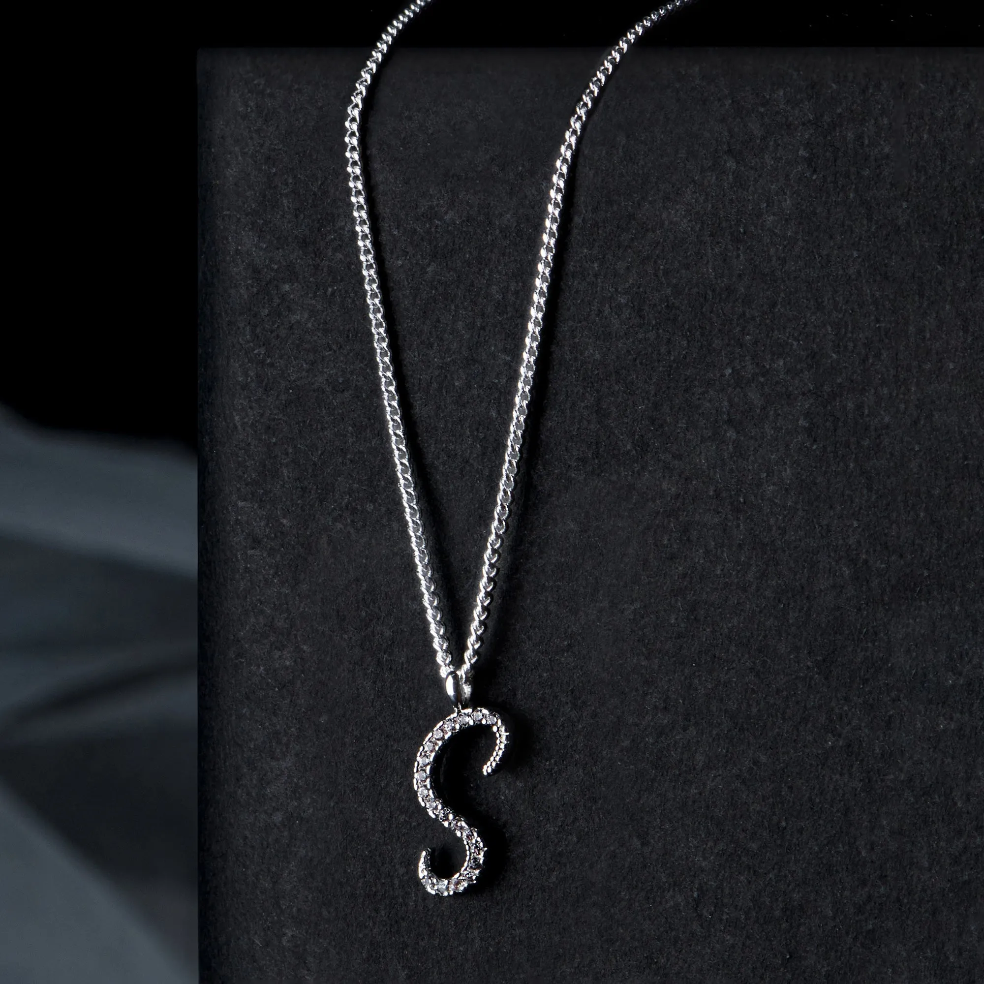 Sterling Silver-Plated (S) Initial Pendant Necklace White