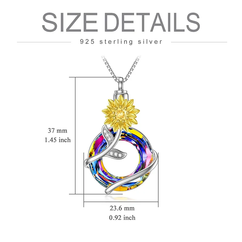 Sunflower Urn Necklace for Ashes 925 Sterling Silver with Crystal Cremation Necklace Memorial Jewelry Keepsake for Women