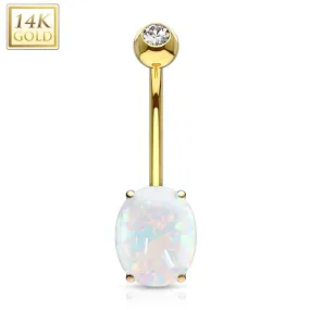 Synthetic Opal Stone Prong Set WildKlass Navel 14 Karat Solid Gold