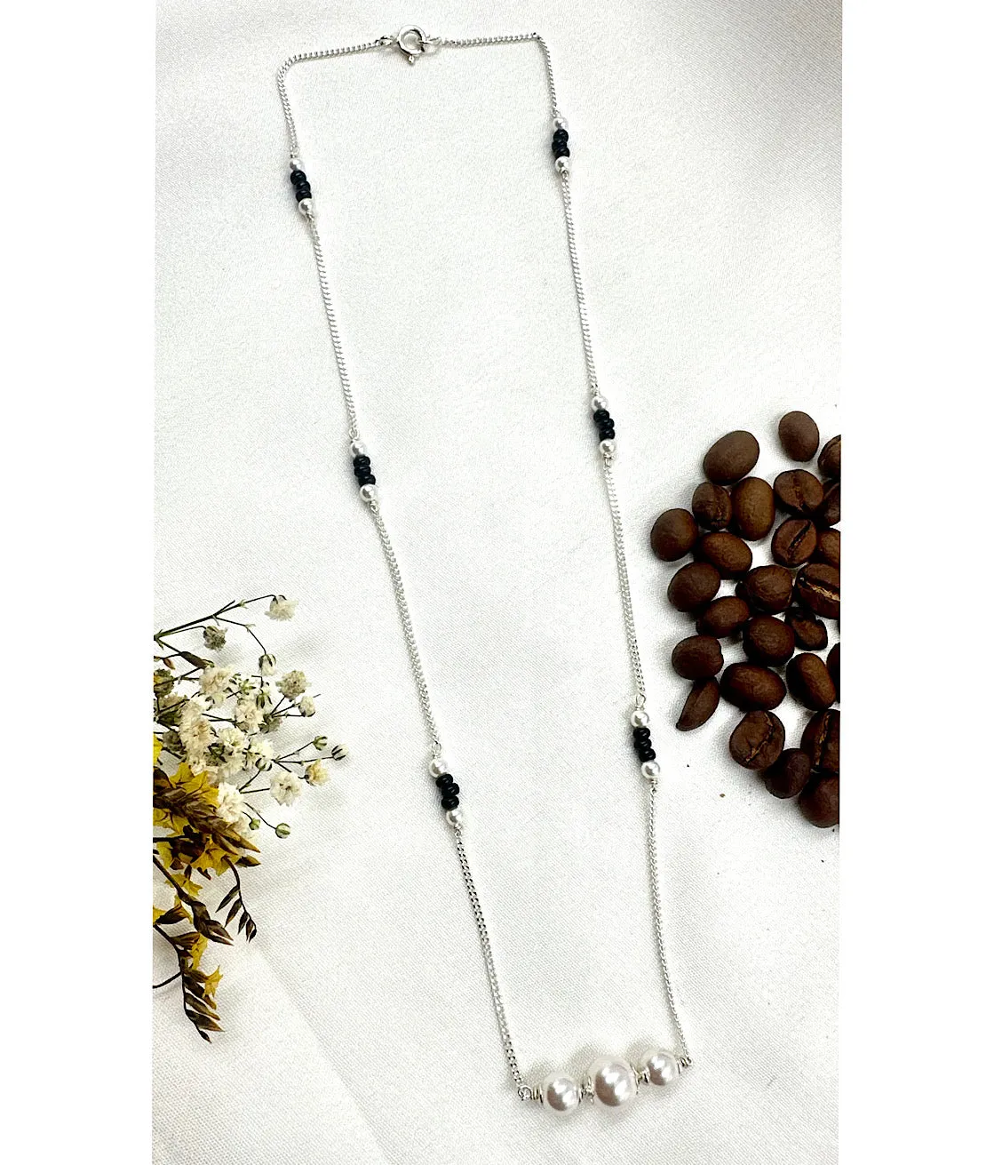 The Silver Pearl Necklace/ Mangalsutra