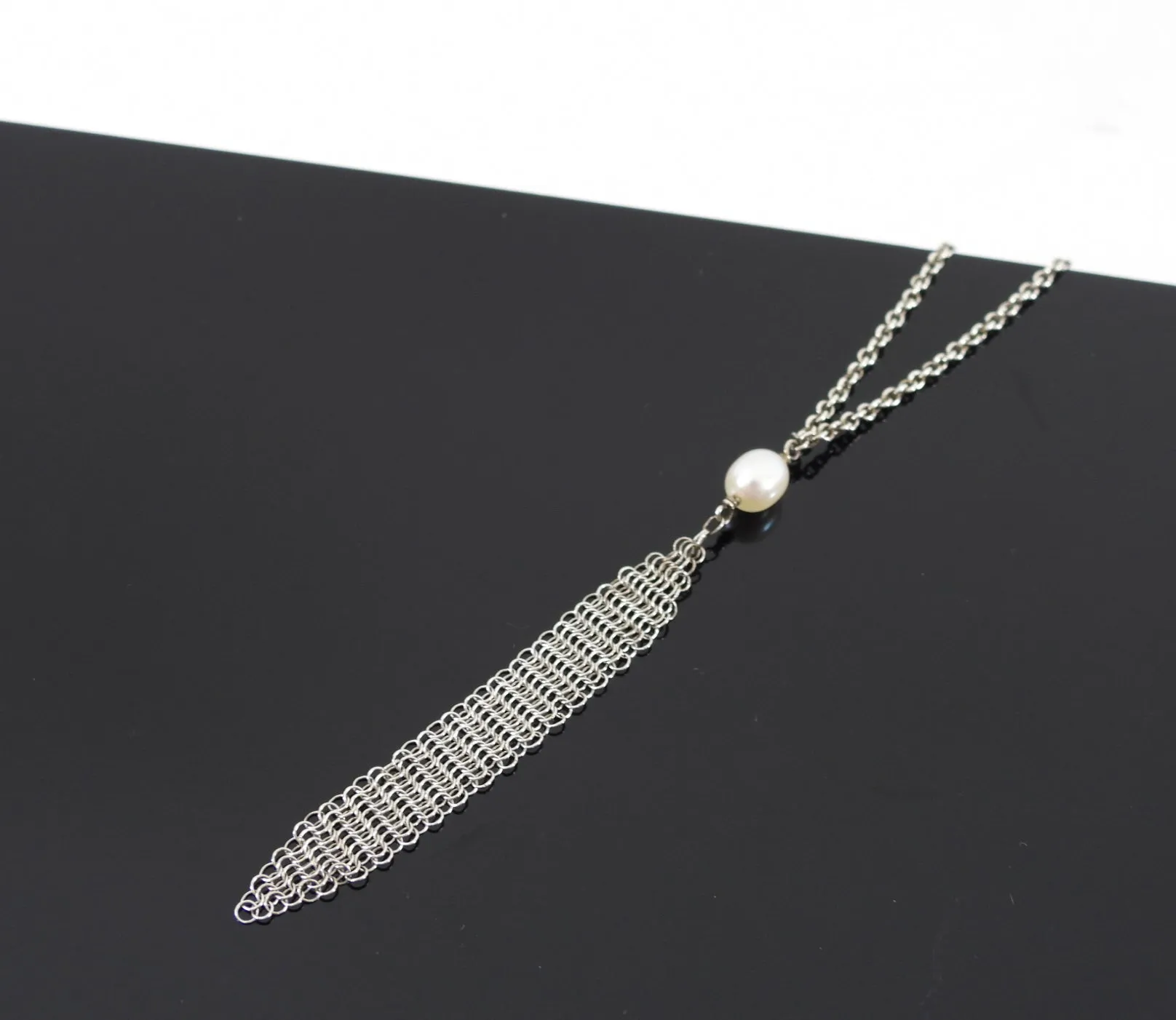 Tiffany & Co.  Elsa Peretti Sterling Silver Mesh Pearl Necklace