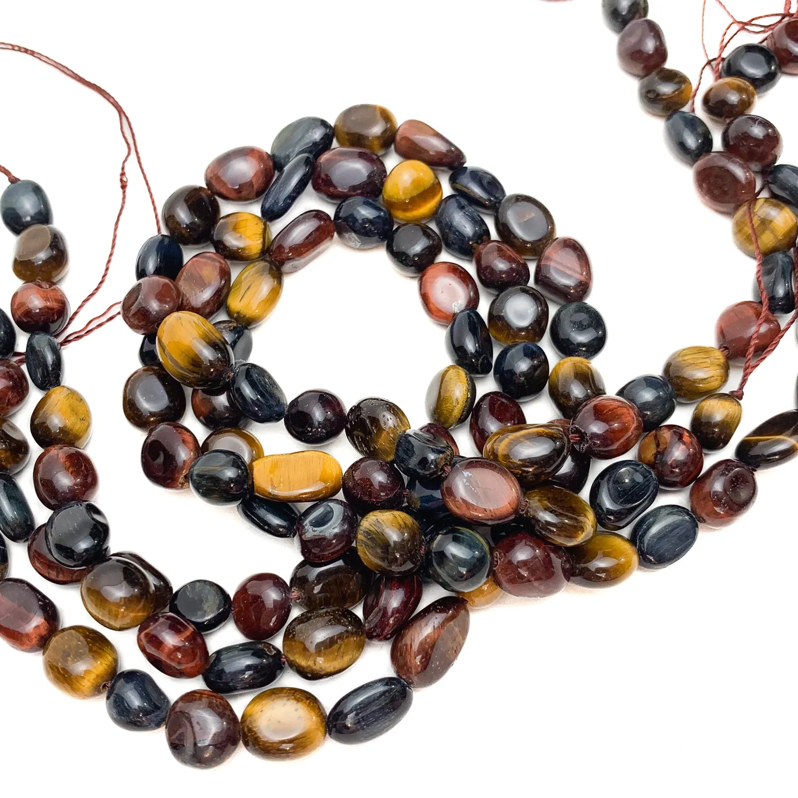 Tiger's Eye Multi Small Smooth Pebbles Bead Strand