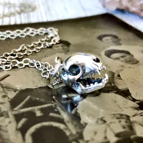 Tiny Talisman Collection - Sterling Silver Cat Skull Necklace Pendant  12x9mm  / Curated  Collection