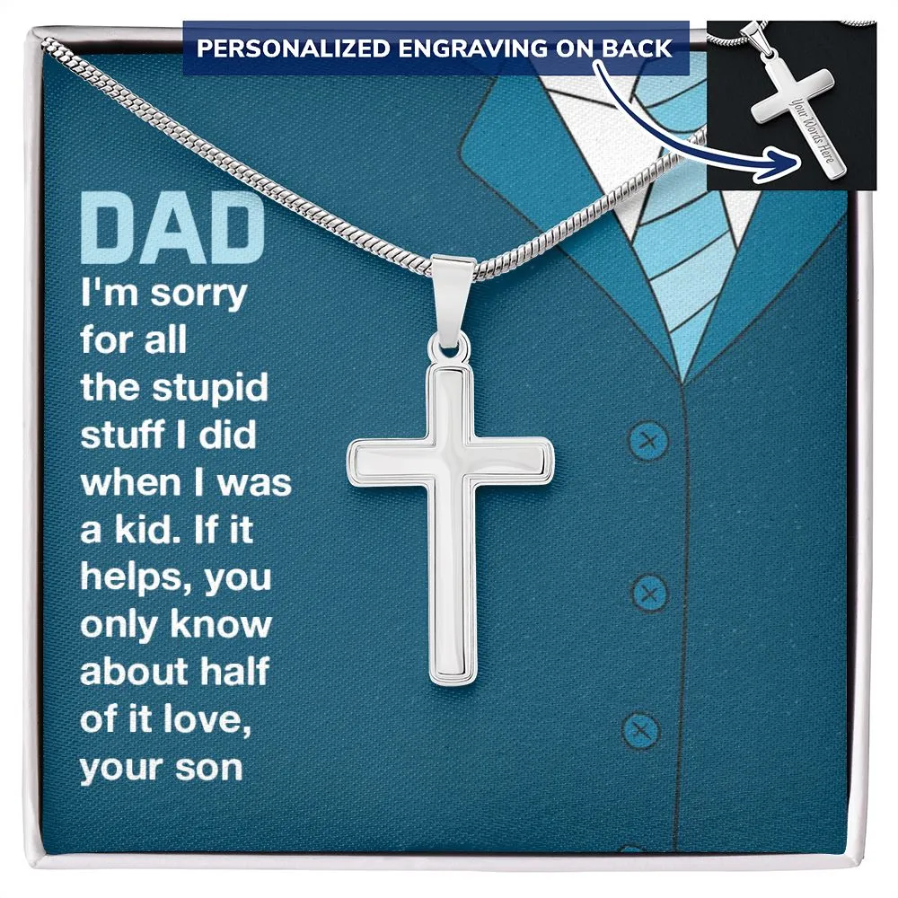 To My Dad Necklace - Personalized Stainless Steel Cross Necklace