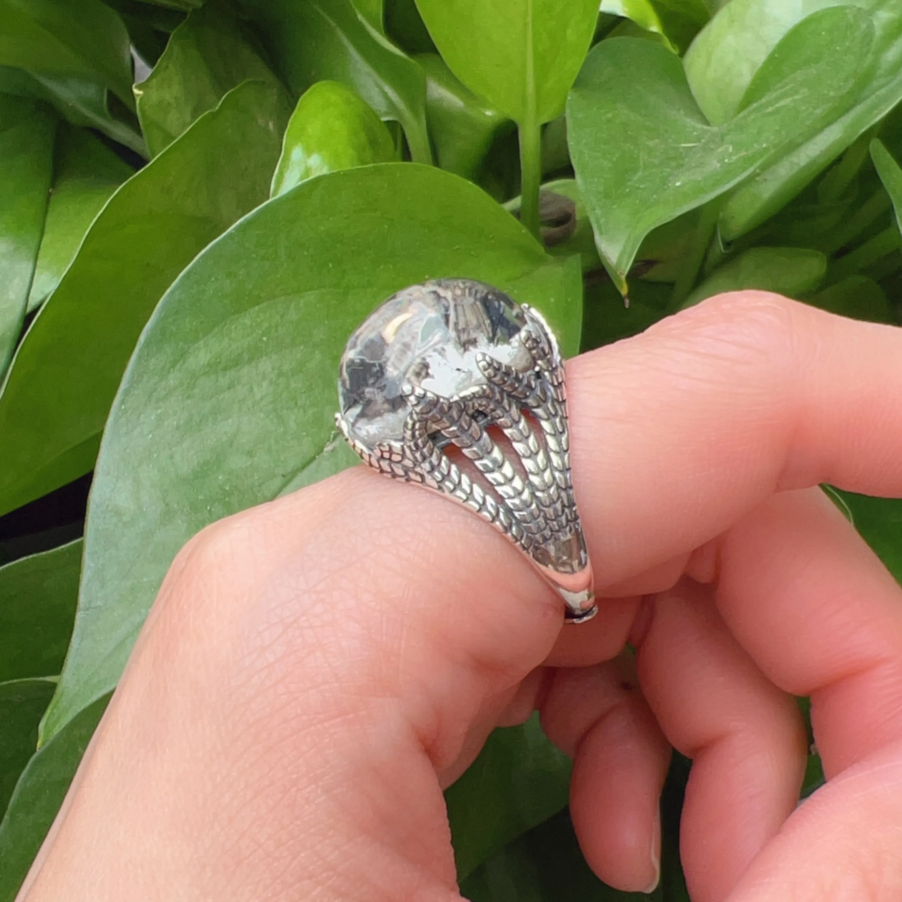 Top Clarity White Phantom Quartz Ring with Black Tourmalated Quartz Inclusion Handmade with 925 Sterling Silver