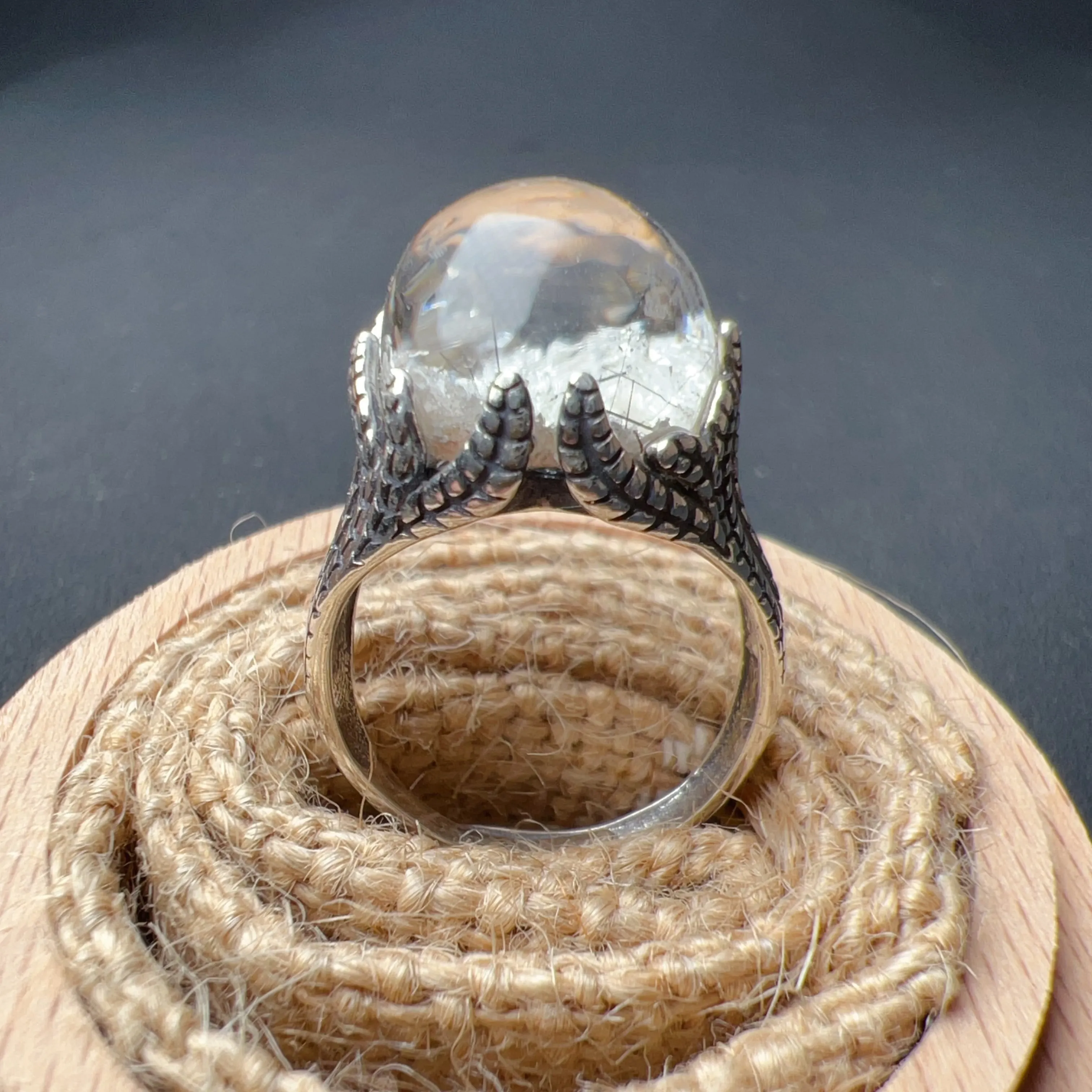 Top Clarity White Phantom Quartz Ring with Black Tourmalated Quartz Inclusion Handmade with 925 Sterling Silver