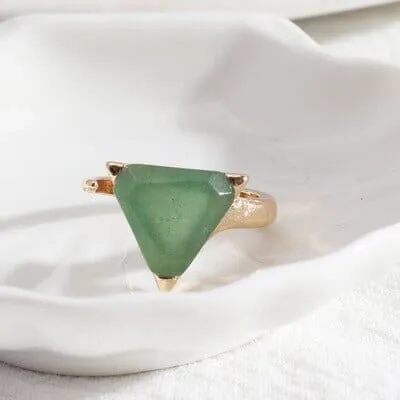 Triangle Green Aventurine Adjustable Cocktail Ring