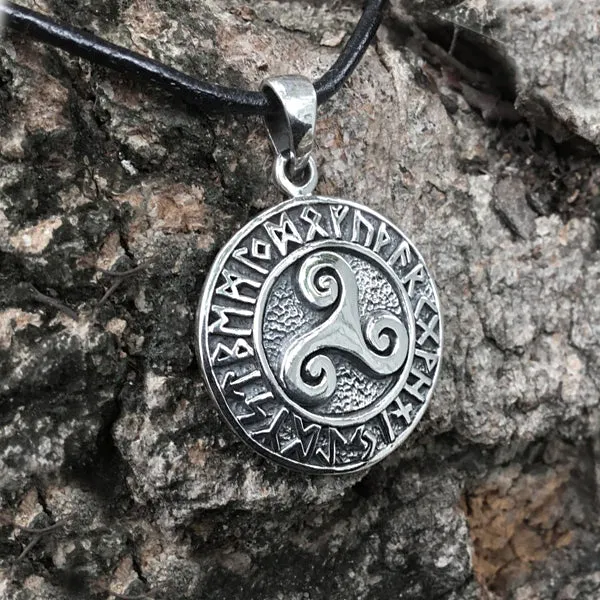 Triskele and Runes Necklace - Sterling Silver