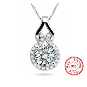 Unique Lab Diamond Pendant Necklace With Box Chain - 925 Sterling Silver