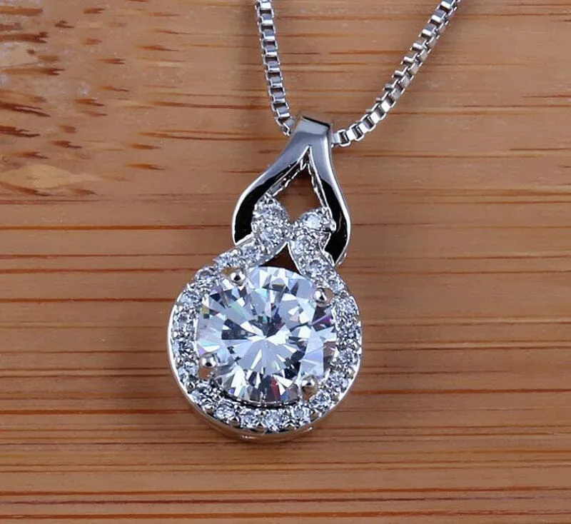 Unique Lab Diamond Pendant Necklace With Box Chain - 925 Sterling Silver