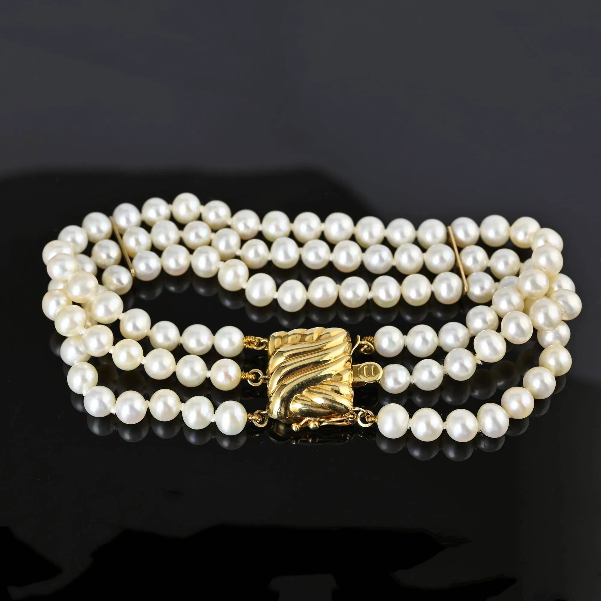 Vintage 14k Gold Three Row Pearl Bracelet