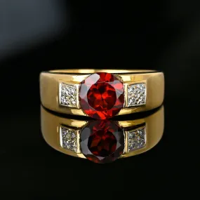 Vintage 18K Gold Diamond Accent Garnet Ring Band