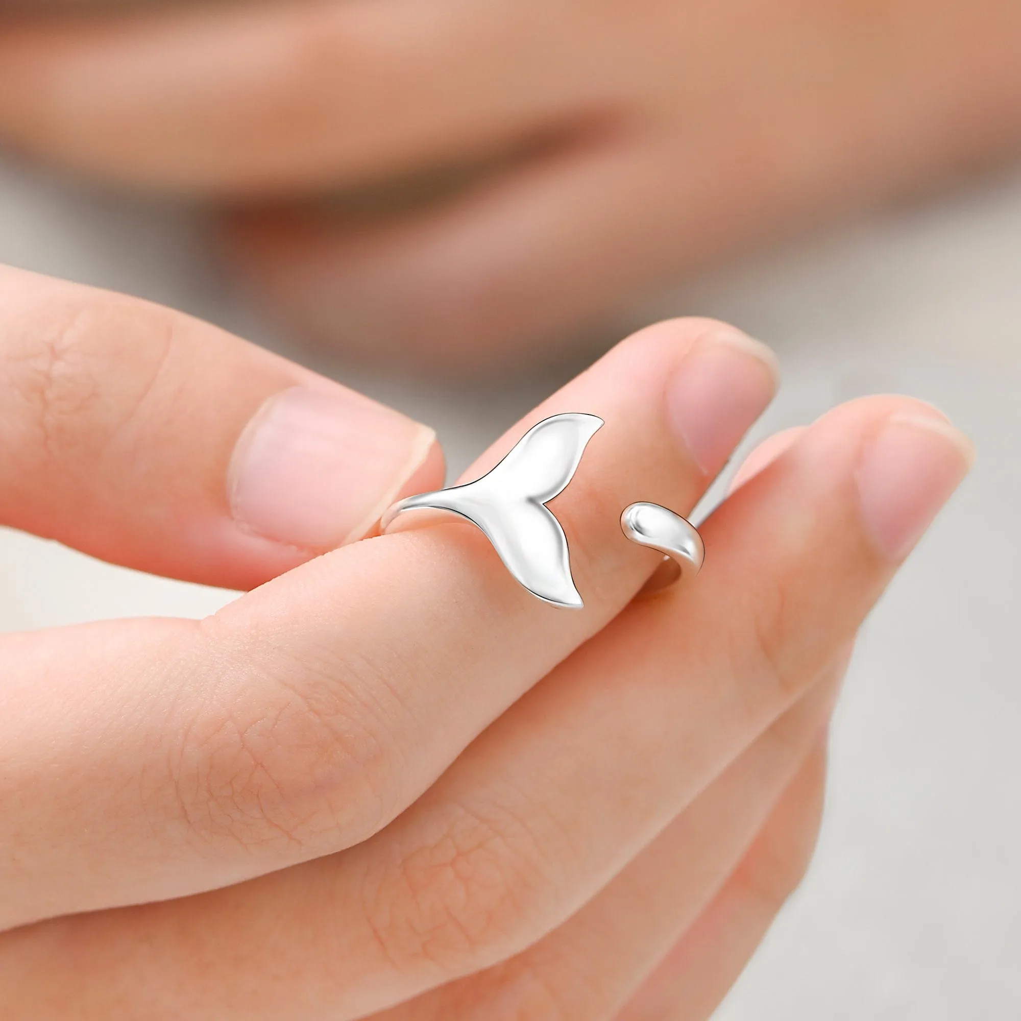 Whale Tail Adjustable Sterling Silver Ring