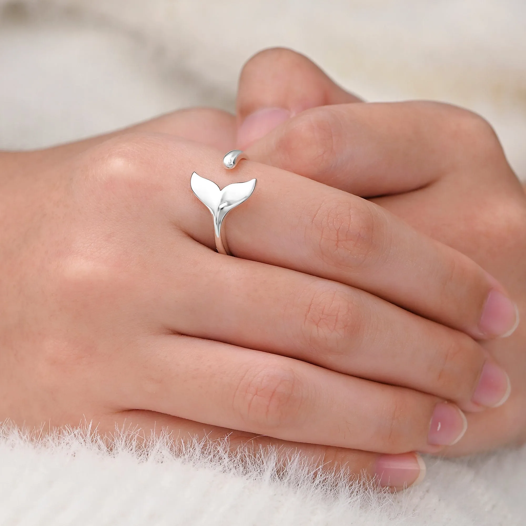 Whale Tail Adjustable Sterling Silver Ring