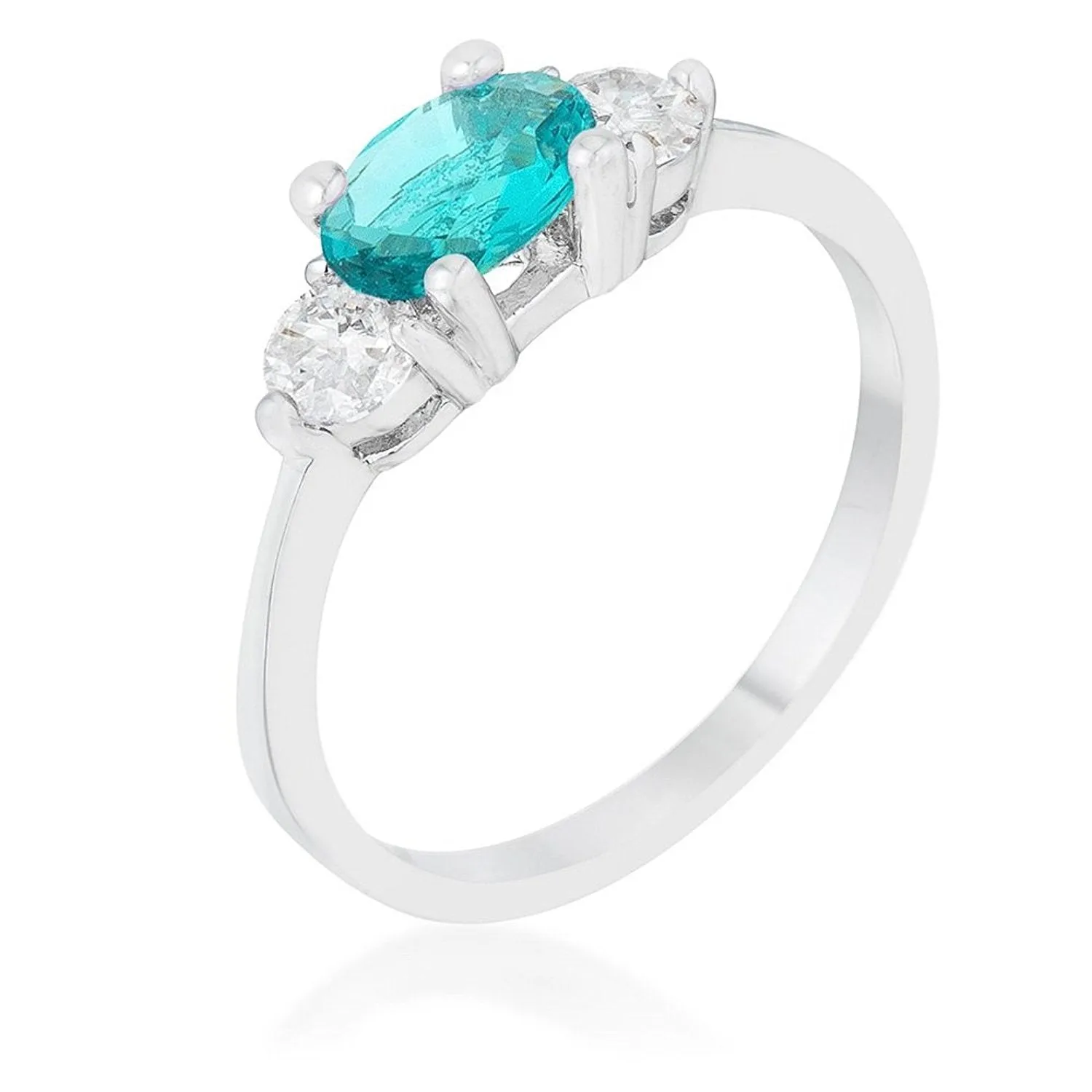 WildKlass 1.2ct CZ Rhodium Plated Aqua Simple Classic Ring