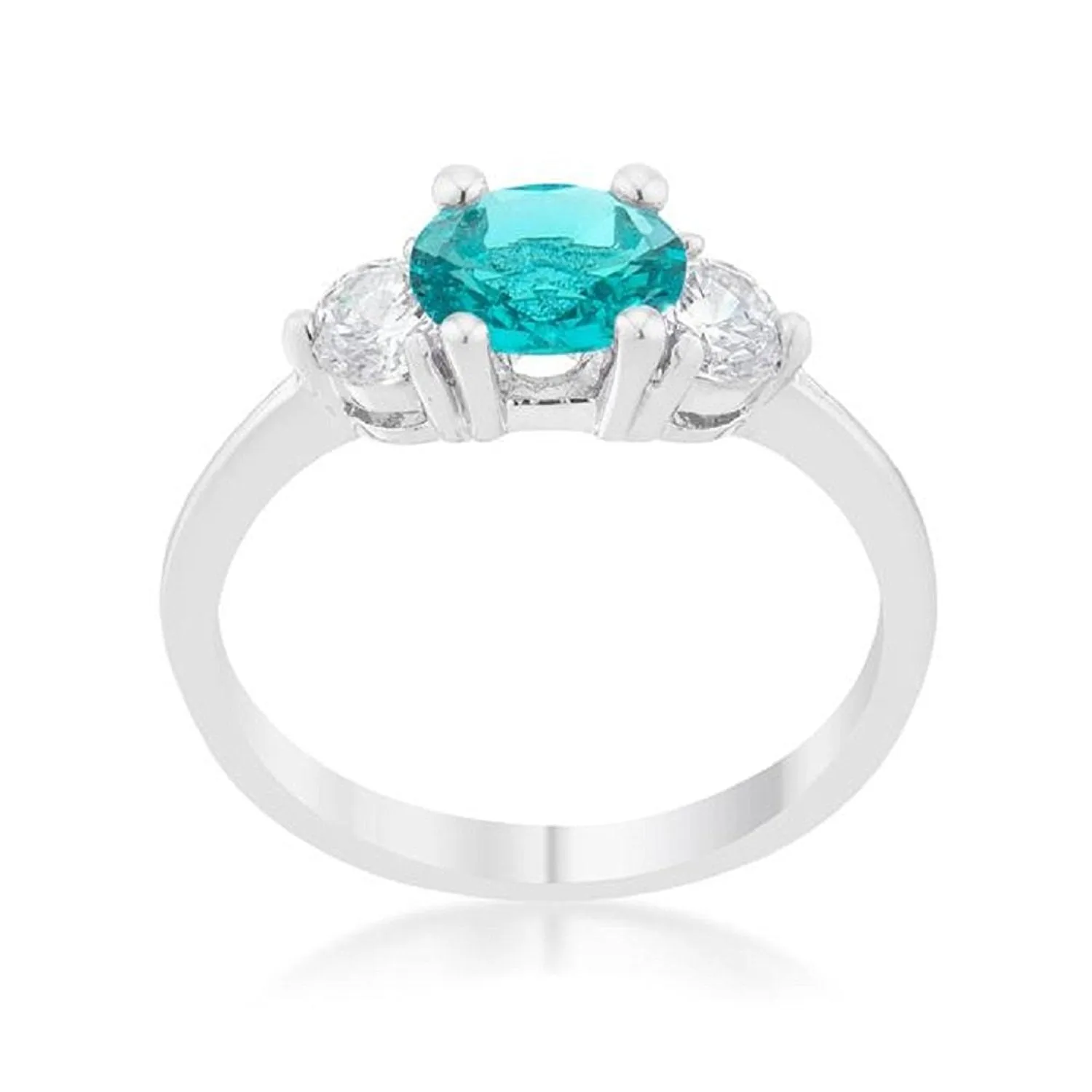 WildKlass 1.2ct CZ Rhodium Plated Aqua Simple Classic Ring