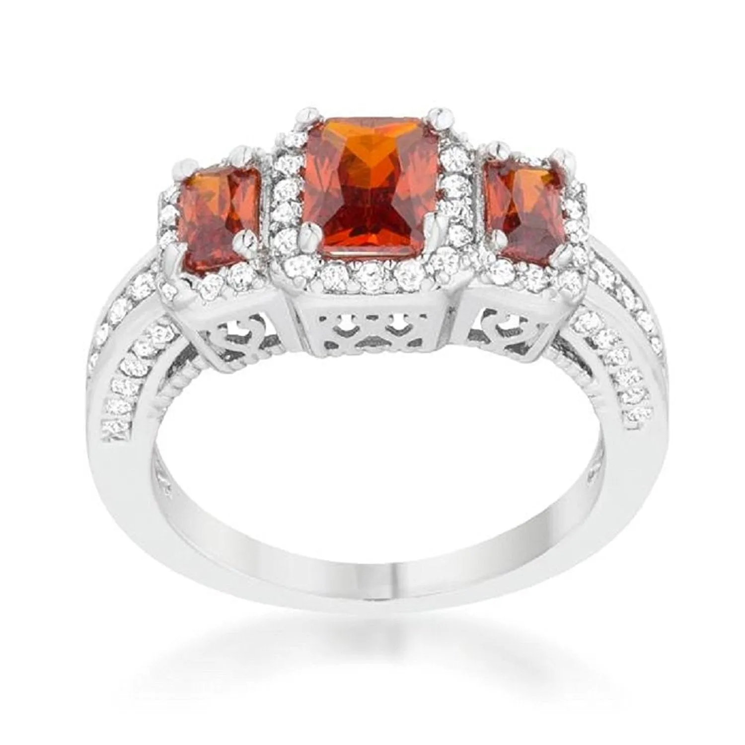 WildKlass 2.3ct Garnet CZ Rhodium Plated Classic Trio Ring