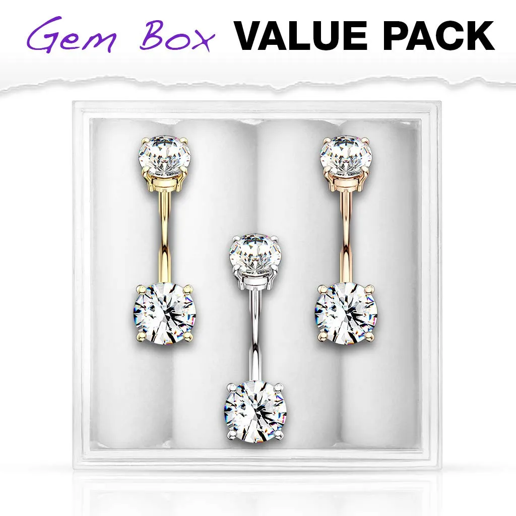 WILDKLASS 3 Pcs Assorted Internally Threaded 316L Surgical Steel Belly Navel Ring Gem Box Package