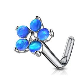 WildKlass Flower with 5 Opal Petals 316L Surgical Steel L Bend Nose Stud Rings