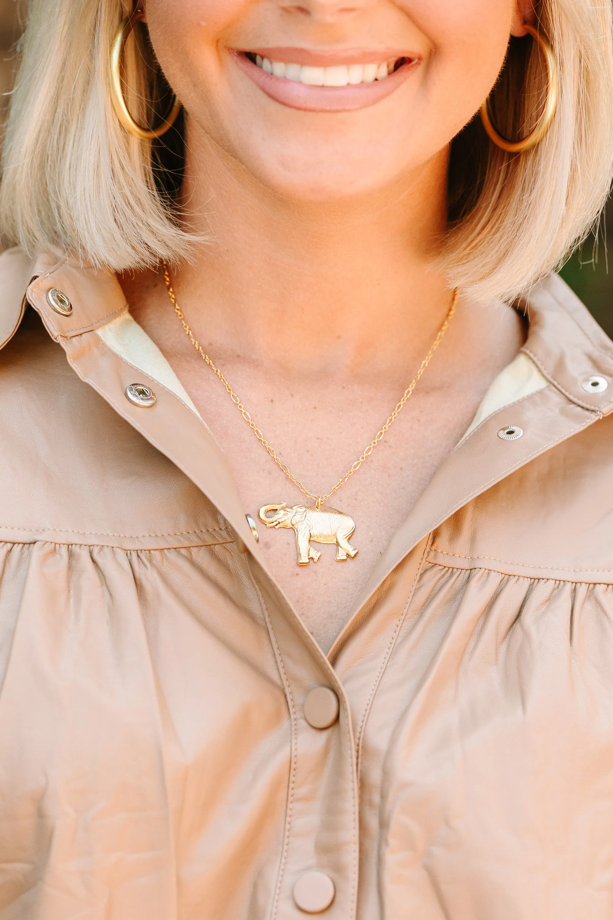 Yochi: Elephant Gold Pendant Necklace